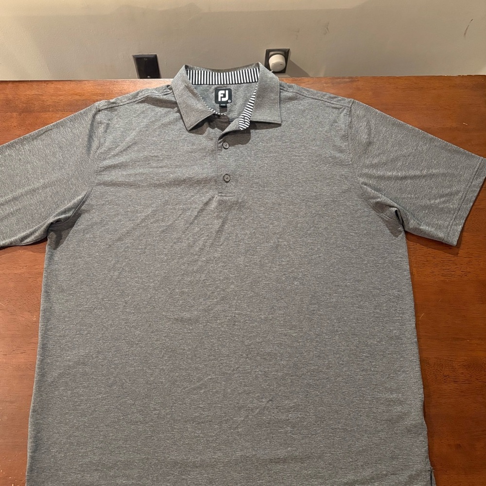 FootJoy Gray Heather Striped-Collar Performance Polo